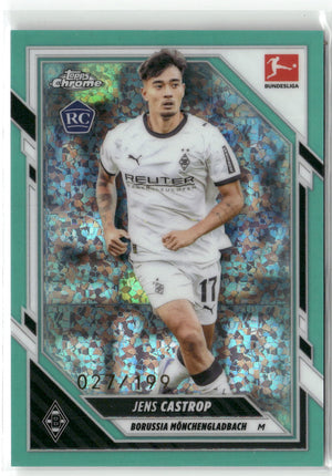 Fußball Jens Castrop Topps Chrome Bundesliga 2025-26 #76 Aqua Mini-Diamonds /199 Rookie Borussia Mönchengladbach Rookie Card RC Trading Card Original