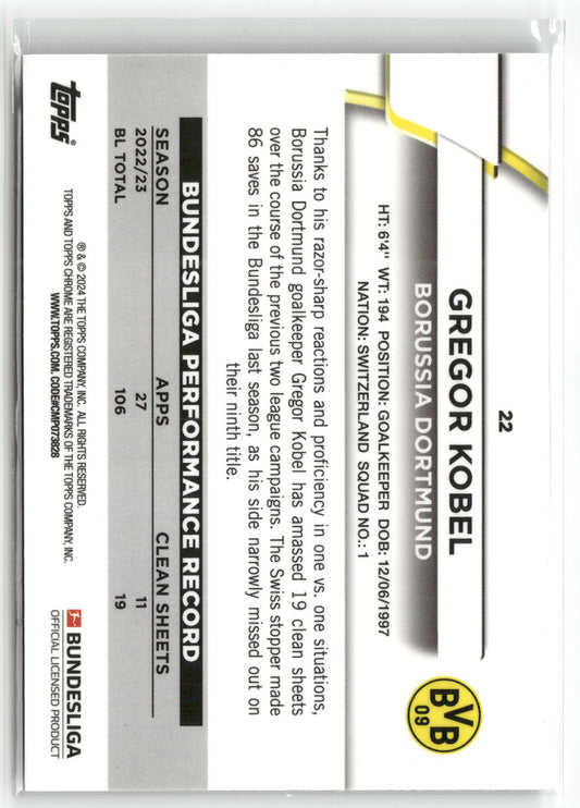Fußball Gregor Kobel Topps Chrome Bundesliga 2024-25 #22 Aqua Hyper Prism Borussia Dortmund Trading Card Original