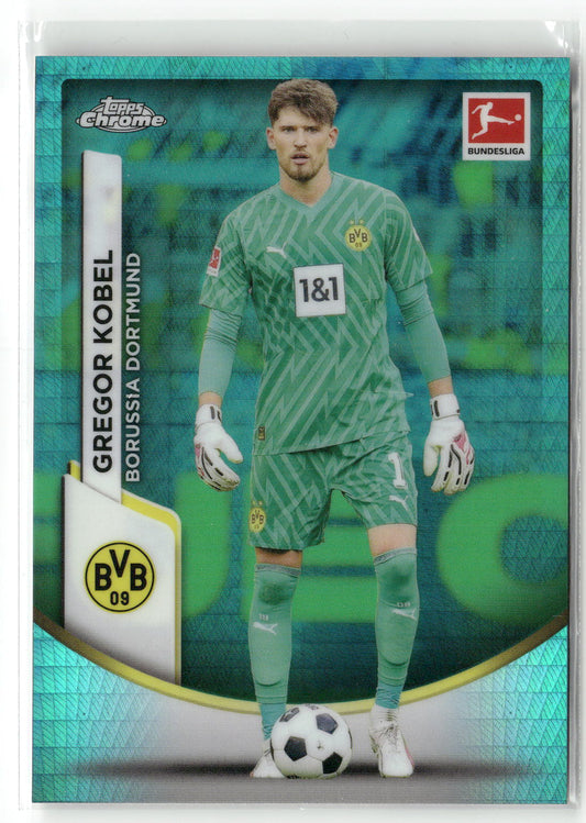 Fußball Gregor Kobel Topps Chrome Bundesliga 2024-25 #22 Aqua Hyper Prism Borussia Dortmund Trading Card Original