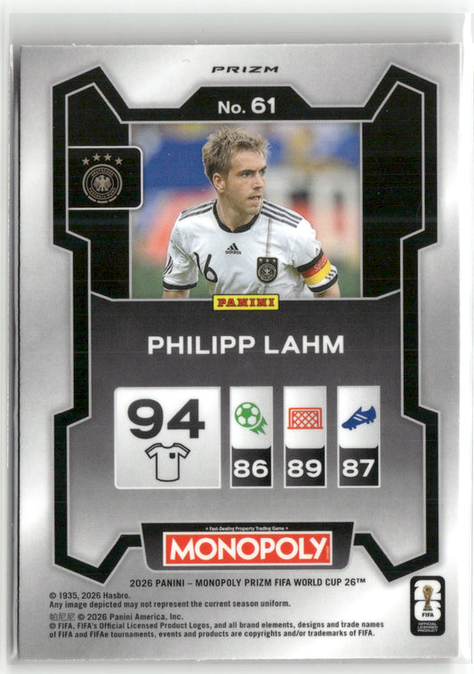 Fußball Philipp Lahm 2026 Panini Monopoly Prizm FIFA World Cup 26 #61 Red Prizm Germany Trading Card Original