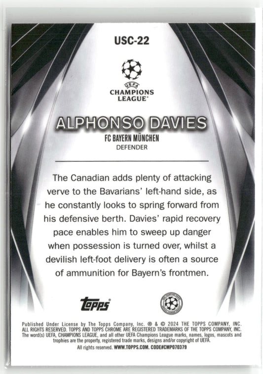 Fußball Alphonso Davies 2024 Topps Chrome UEFA Champions League Ultimate Stage #USC-22 Disco FC Bayern München Trading Card Original