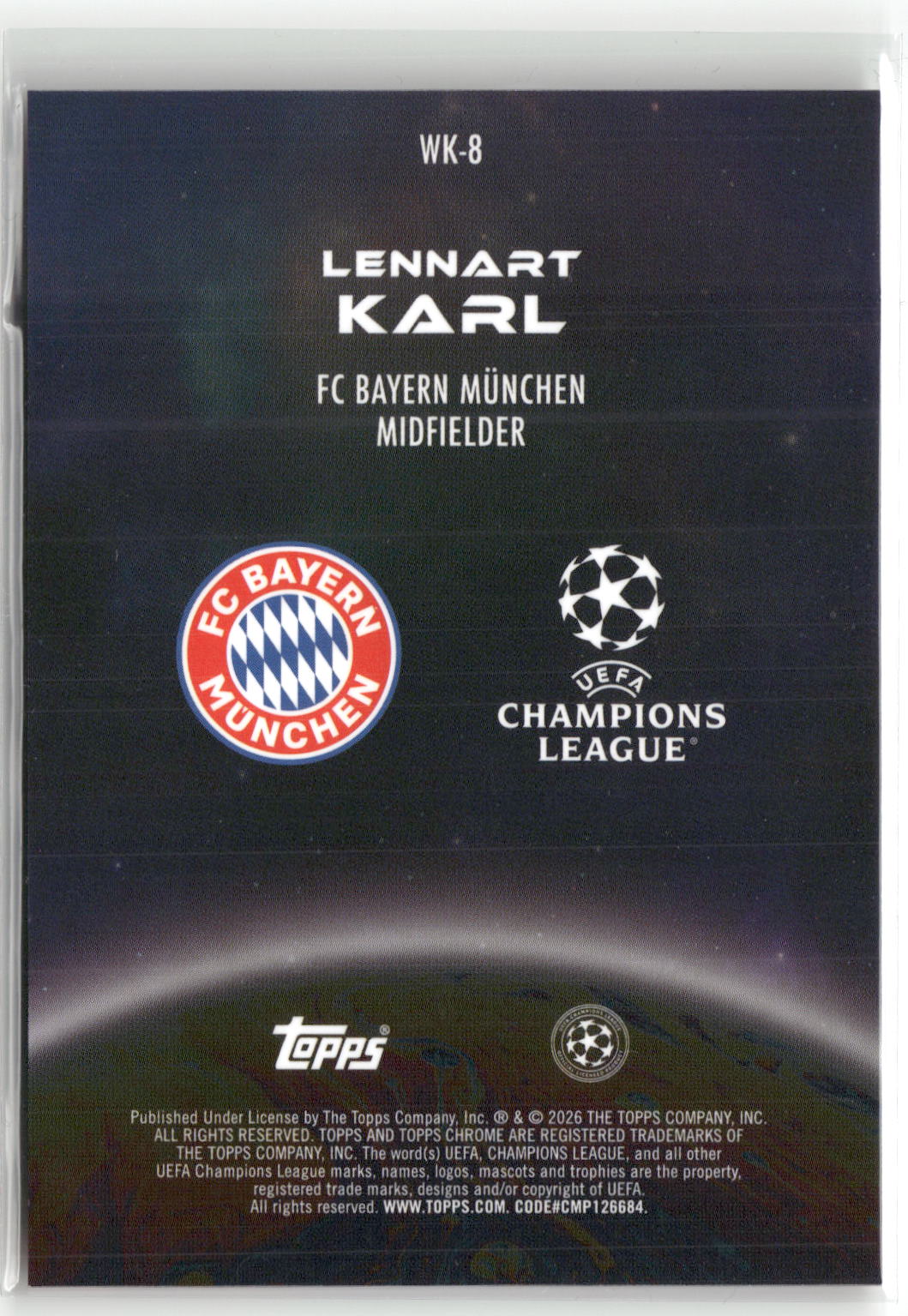 Fußball Lennart Karl Topps Chrome UEFA Champions League 2025-26 #WK-8 Wonderkids FC Bayern München Rookie Card RC Trading Card Original