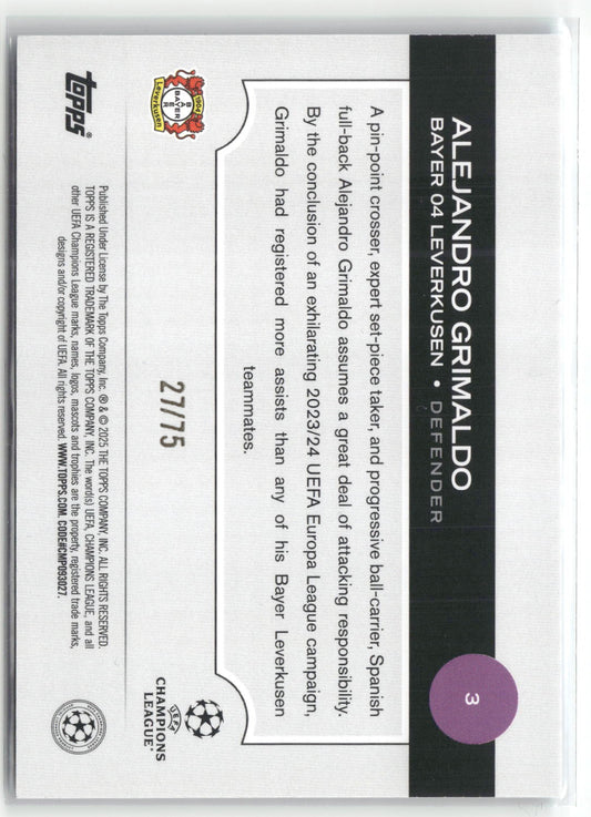 Fußball Alejandro Grimaldo 2024-25 Topps UEFA Champions League #3 Blue /75 Bayer 04 Leverkusen Trading Card Original