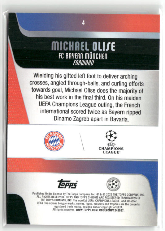 Fußball Michael Olise Topps Chrome UEFA Champions League 2025-26 #4 X-Fractor FC Bayern München Trading Card Original