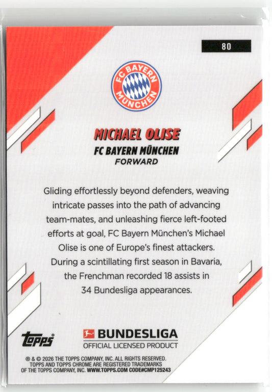Fußball Michael Olise 2025-26 Topps Chrome Bundesliga #80 Hyper-Prism FC Bayern München Trading Card Original