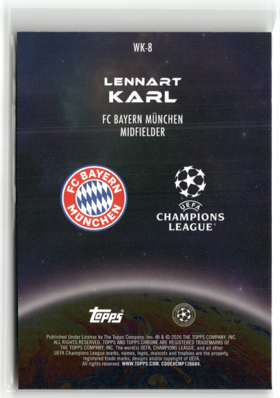 Fußball Lennart Karl Topps Chrome UEFA Champions League 2025-26 #WK-8 Wonderkids FC Bayern München Rookie Card RC Trading Card Original