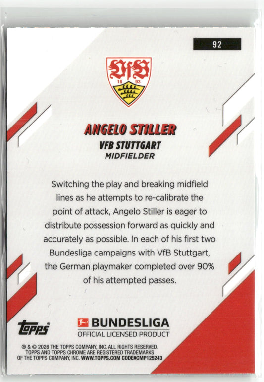 Fußball Angelo Stiller Topps Chrome Bundesliga 2025-26 #92 Angelo Stiller Mini Diamonds /99 VfB Stuttgart Trading Card Original