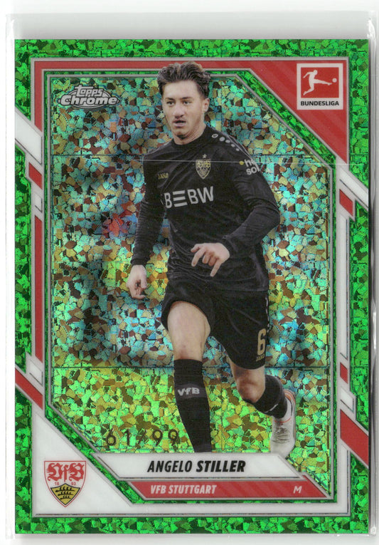 Fußball Angelo Stiller Topps Chrome Bundesliga 2025-26 #92 Angelo Stiller Mini Diamonds /99 VfB Stuttgart Trading Card Original