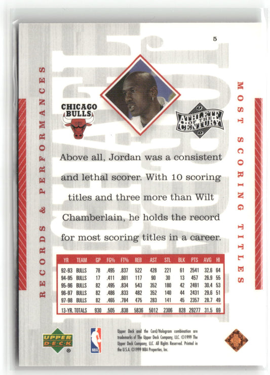 Basketball NBA Michael Jordan Upper Deck Athlete of the Century 1999 #5 Chicago Bulls Trading Card Original