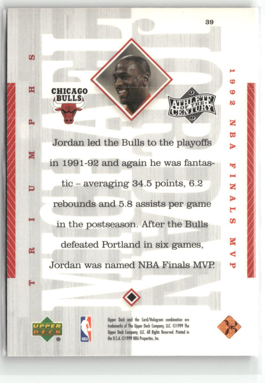 Basketball NBA Michael Jordan Upper Deck Athlete of the Century 1999 #39 Chicago Bulls Trading Card Original