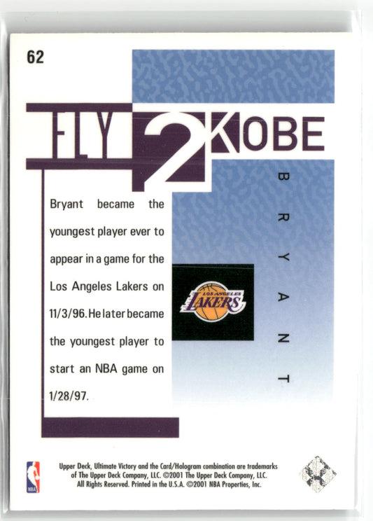 Basketball NBA Kobe Bryant 2001 Upper Deck Ultimate Victory #62 Fly 2 Kobe Blue Los Angeles Lakers Trading Card Original