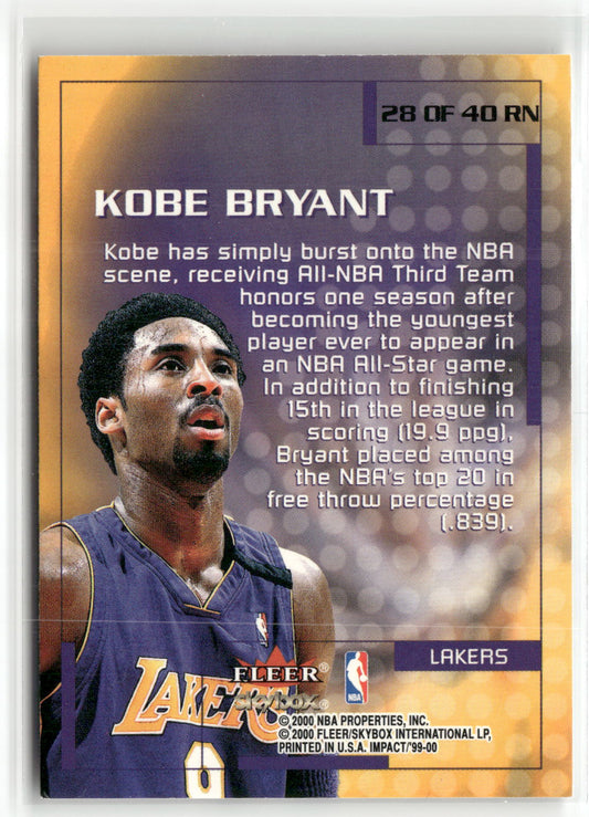 Basketball NBA Kobe Bryant 1999-00 Fleer Impact Rewind '99 #28 of 40 RN Los Angeles Lakers Trading Card Original