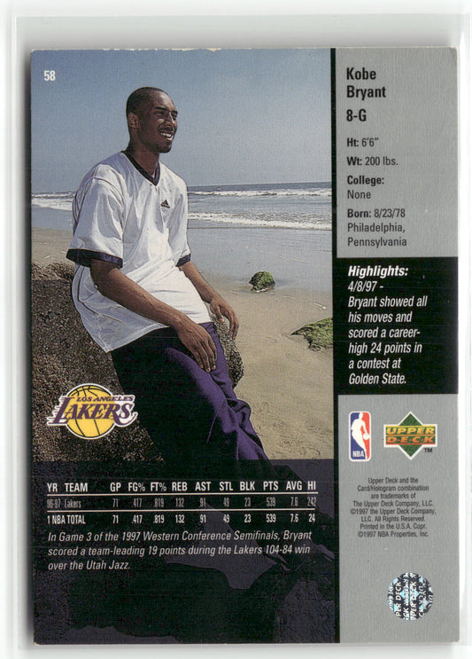 Basketball NBA Kobe Bryant 1997 Upper Deck #58 Los Angeles Lakers Trading Card Original