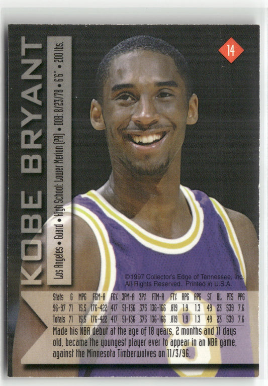 Basketball NBA Kobe Bryant 1997 Collector's Edge Impulse #14 Los Angeles Lakers Trading Card Original