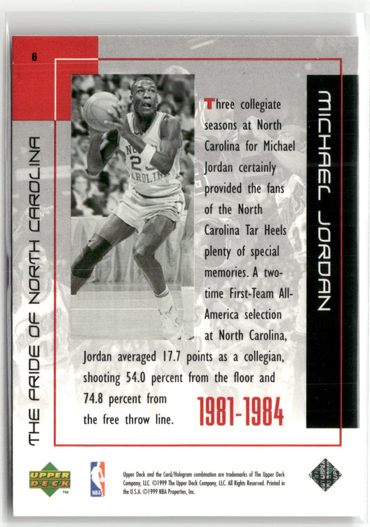 Basketball NBA Michael Jordan Upper Deck The Pride of North Carolina 1999 #6 North Carolina Tar Heels Trading Card Original