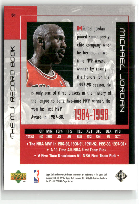 Basketball NBA Michael Jordan Upper Deck The M.J. Record Book 1999 #51 Chicago Bulls Trading Card Original