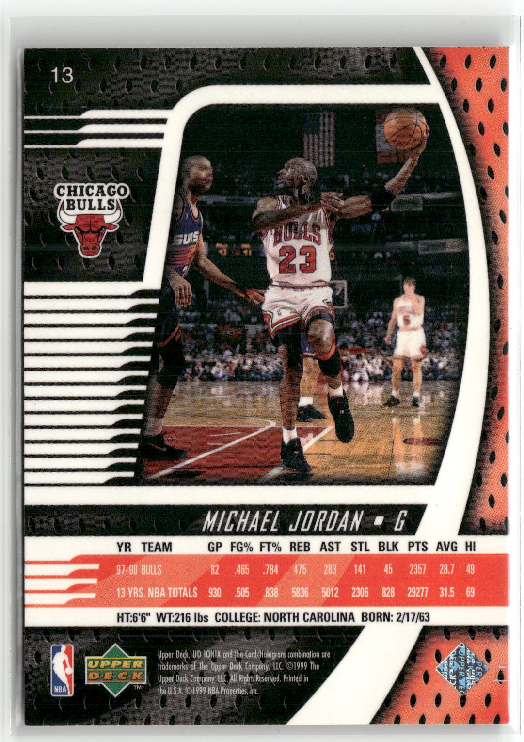 Basketball NBA Michael Jordan UD Ionix 1999 #13 Chicago Bulls Trading Card Original