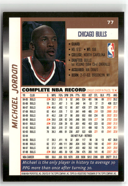 Basketball NBA Michael Jordan 1998-99 Topps #77 Chicago Bulls Trading Card Original