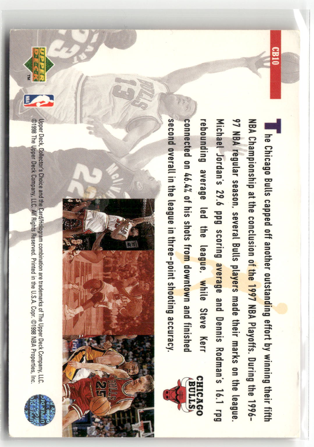 Basketball NBA Chicago Bulls Team Card Upper Deck Collector's Choice Chicago Bulls Team Photo Card 1997-98 #CB10 Chicago Bulls Trading Card Original