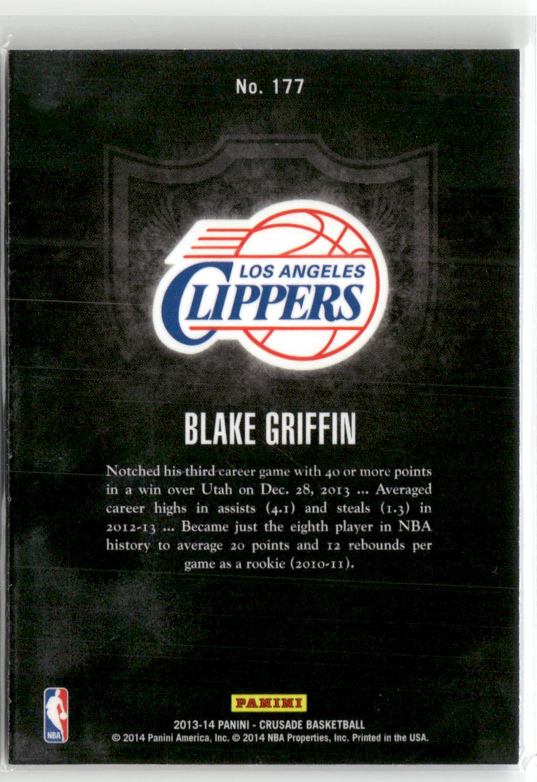 Basketball NBA Blake Griffin 2013-14 Panini Crusade Basketball #177 Los Angeles Clippers Trading Card Original
