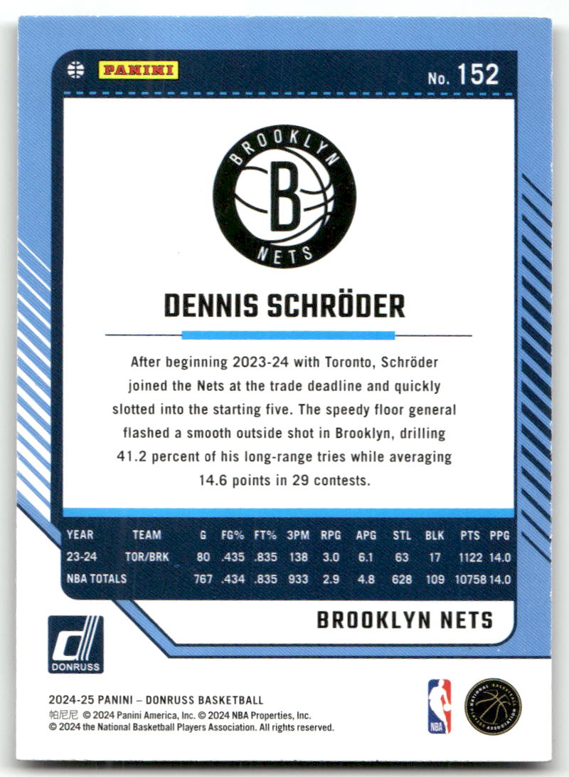 Basketball NBA Dennis Schröder 2024-25 Panini Donruss Basketball #152 Green Holo Laser Brooklyn Nets Trading Card Original