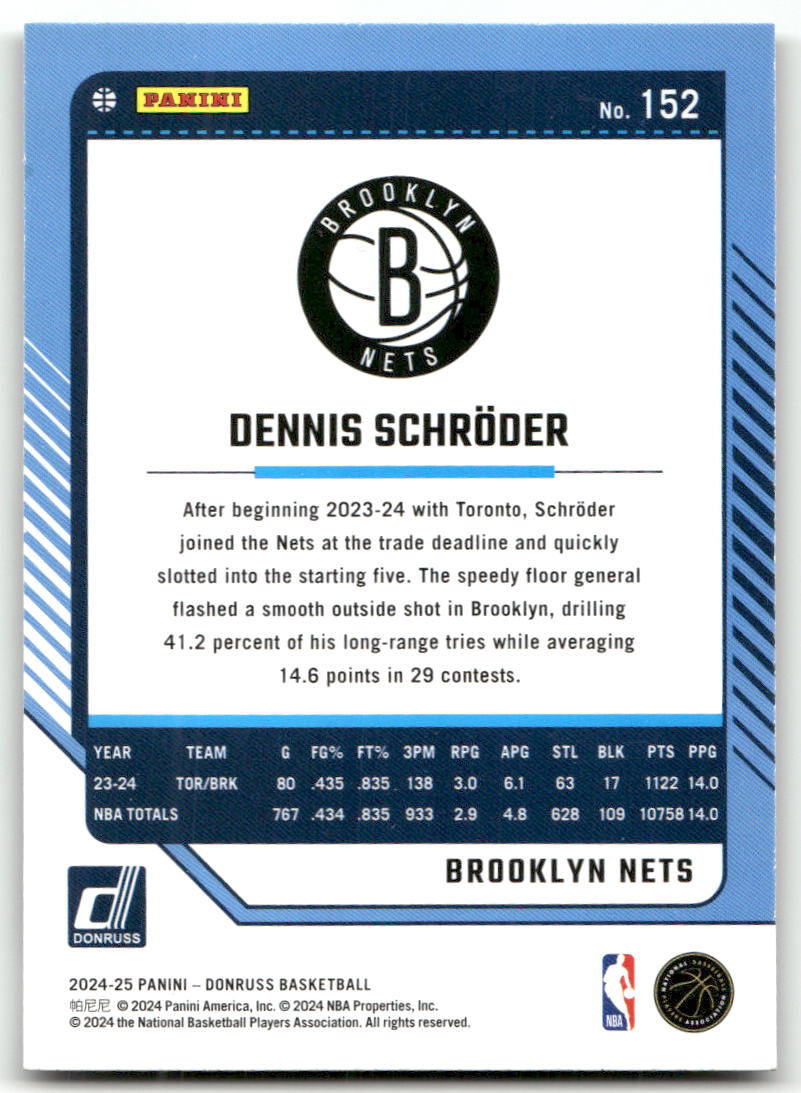 Basketball NBA Dennis Schröder 2024-25 Panini Donruss Basketball #152 Green Holo Laser Brooklyn Nets Trading Card Original
