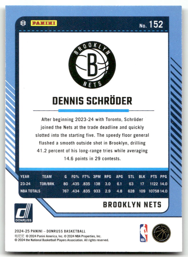 Basketball NBA Dennis Schröder 2024-25 Panini Donruss Basketball #152 Green Holo Laser Brooklyn Nets Trading Card Original