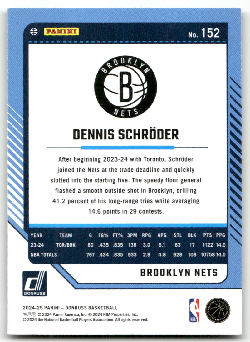 Basketball NBA Dennis Schröder 2024-25 Panini Donruss Basketball #152 Green Holo Laser Brooklyn Nets Trading Card Original