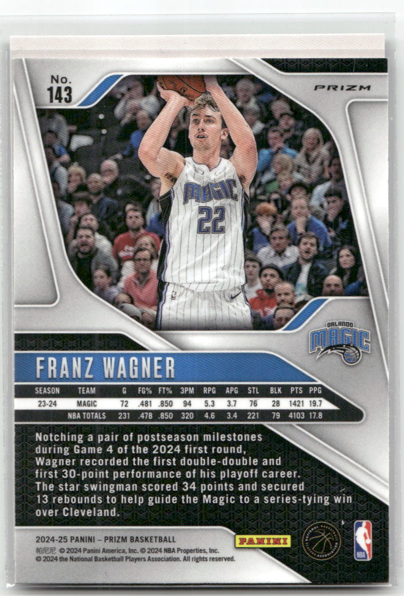 Basketball NBA Franz Wagner 2024-25 Panini Prizm Basketball #143 Luminance Silver Prizm Orlando Magic Trading Card Original