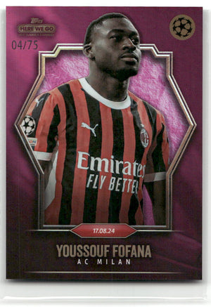 Fußball Youssouf Fofana - 2024-25 Topps UEFA CL Here We Go Top Summer Signings - Purple /75 - AC Milan Trading Card Original
