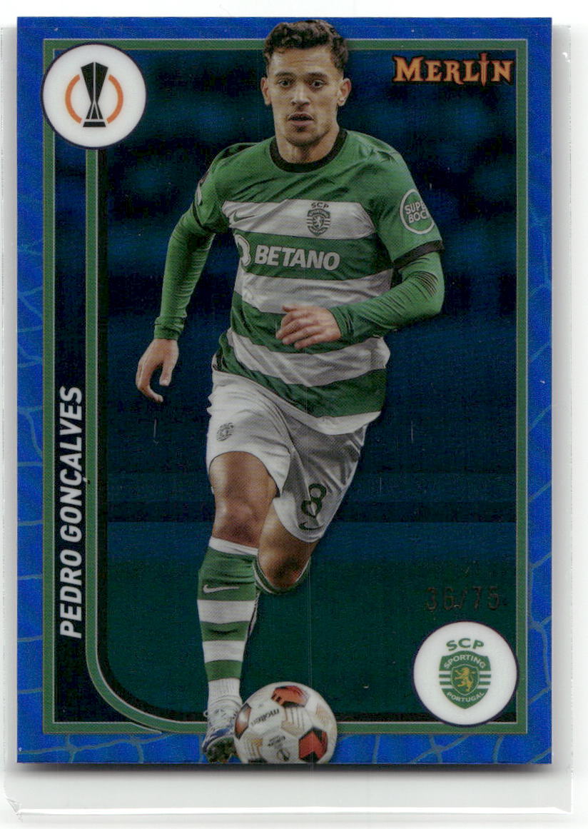 Fußball Pedro Gonçalves - 2024 Topps Merlin UEFA Europa League - Blue /75 - Sporting Clube de Portugal #115 Trading Card Original