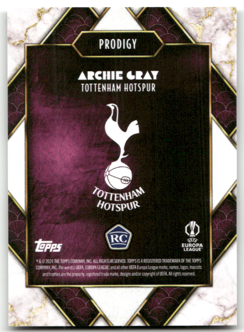 Fußball Archie Gray Rookie - 2024 Topps Deco UEFA Europa League - Purple /75 - Tottenham Hotspur Trading Card Original