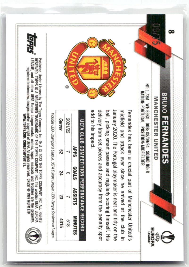 Fußball Bruno Fernandes - 2022-23 Topps Chrome UEFA UCC - Blue /75 - Manchester United #8 Trading Card Original