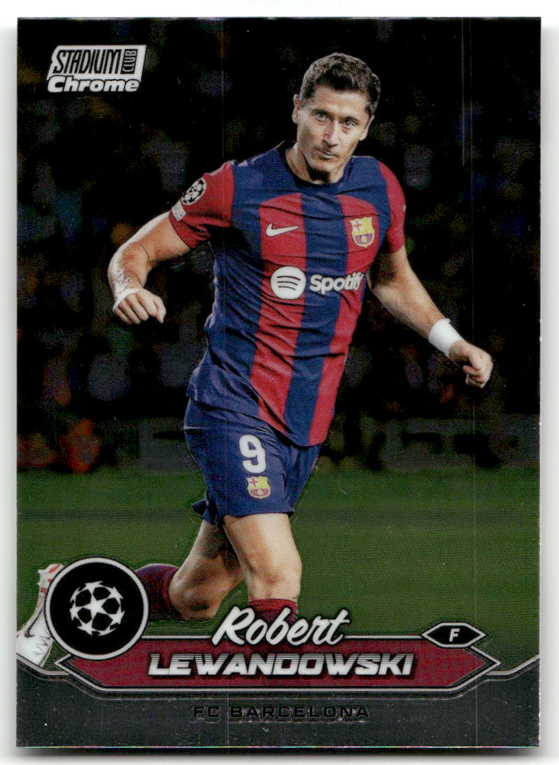 Fußball Robert Lewandowski - 2023-24 Topps Stadium Club Chrome UEFA CL - FC Barcelona #98 Trading Card Original