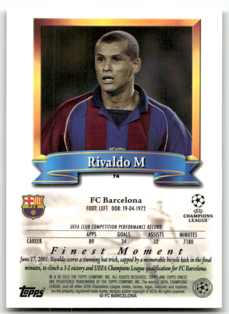 Fußball Rivaldo - 2023 Topps Finest UEFA CL - FC Barcelona #74 Trading Card Original