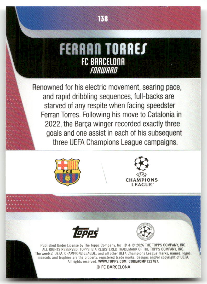 Fußball Ferran Torres - 2025-26 Topps UEFA CL - FC Barcelona #138 Trading Card Original