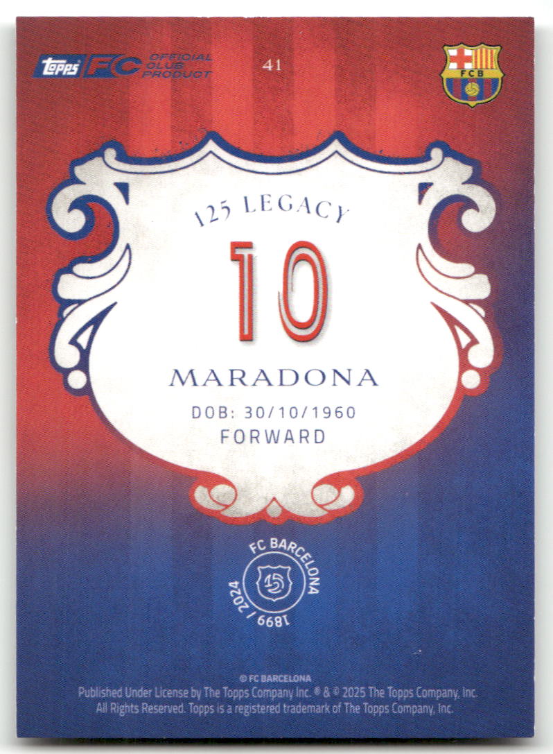 Fußball Maradona - 2024-25 Topps FC Barcelona 125 Legacy - FC Barcelona #41 Trading Card Original