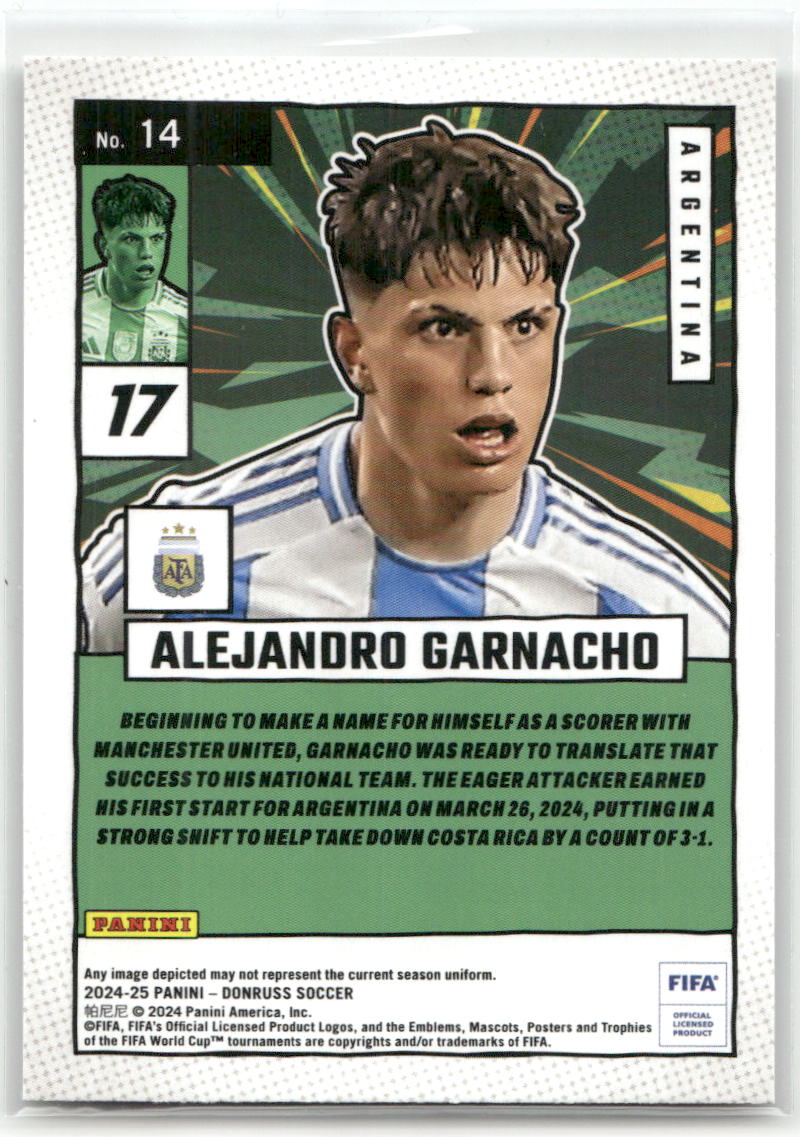 Fußball Alejandro Garnacho - 2024-25 Panini Donruss Soccer - Net Marvels Insert - Argentina #14 Trading Card Original