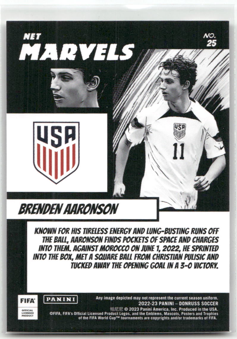 Fußball Brenden Aaronson - 2022-23 Panini Donruss Soccer - Net Marvels Insert - USA #25 Trading Card Original