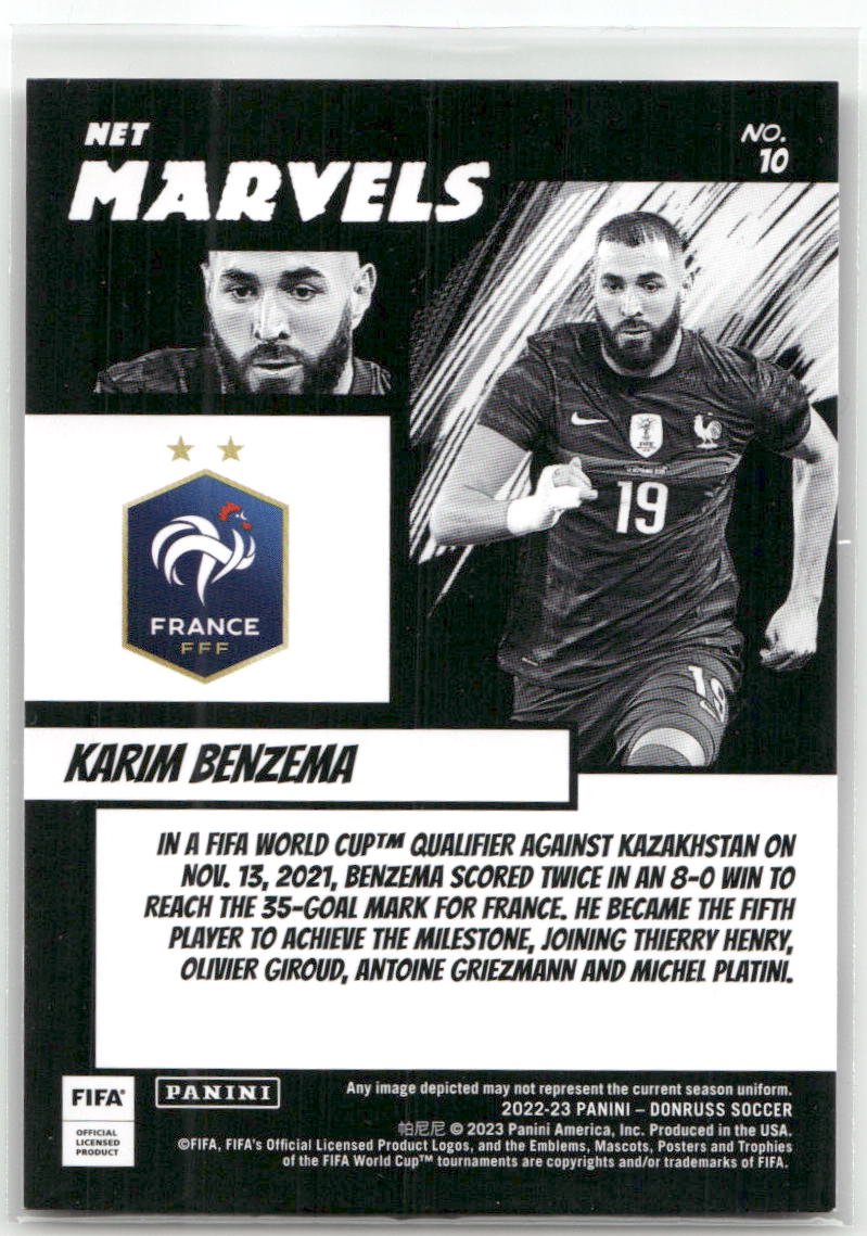 Fußball Karim Benzema - 2022-23 Panini Donruss Soccer - Net Marvels Insert - France #10 Trading Card Original