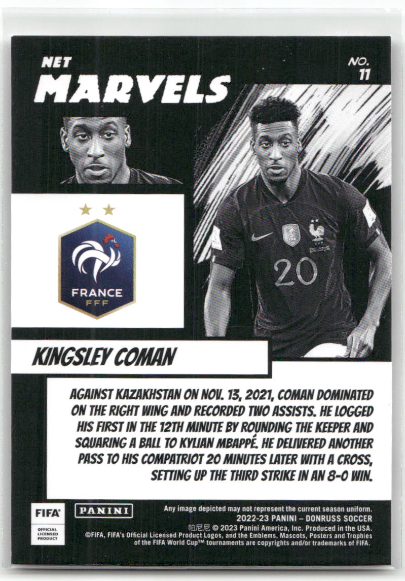 Fußball Kingsley Coman - 2022-23 Panini Donruss Soccer - Net Marvels Insert - France #11 Trading Card Original