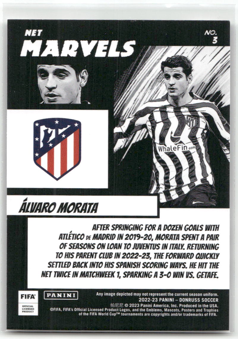Fußball Álvaro Morata - 2022-23 Panini Donruss Soccer - Net Marvels Insert - Atlético de Madrid #3 Trading Card Original