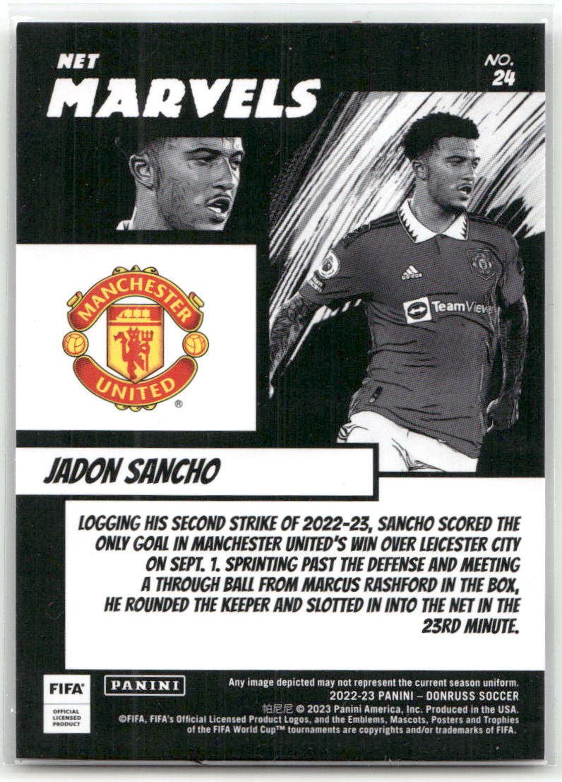 Fußball Jadon Sancho - 2022-23 Panini Donruss Soccer - Net Marvels Insert - Manchester United #24 Trading Card Original