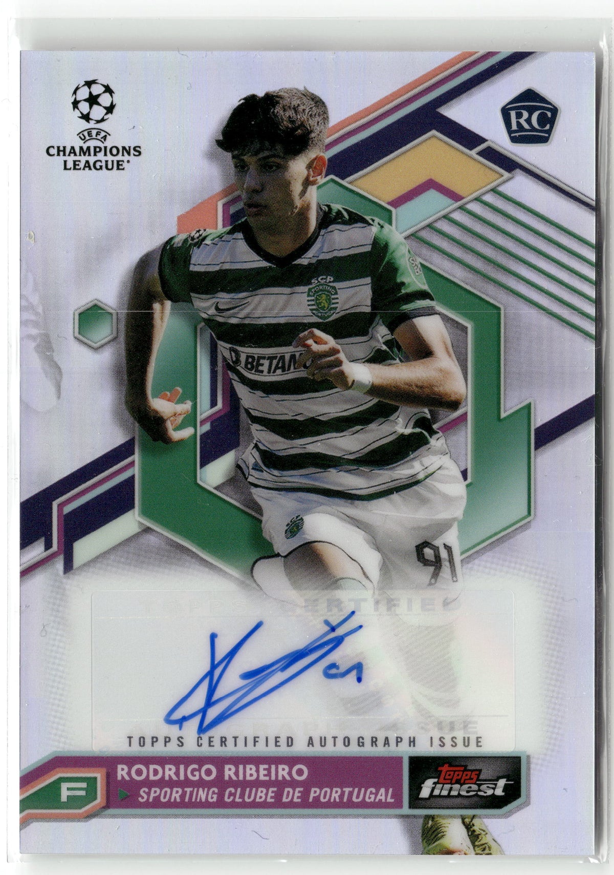 Fußball Rodrigo Ribeiro Rookie - 2022-23 Topps Finest UCL & UEL 2022/23 - Auto Rookie - Sporting Clube de Portugal #A-RR Trading Card Original