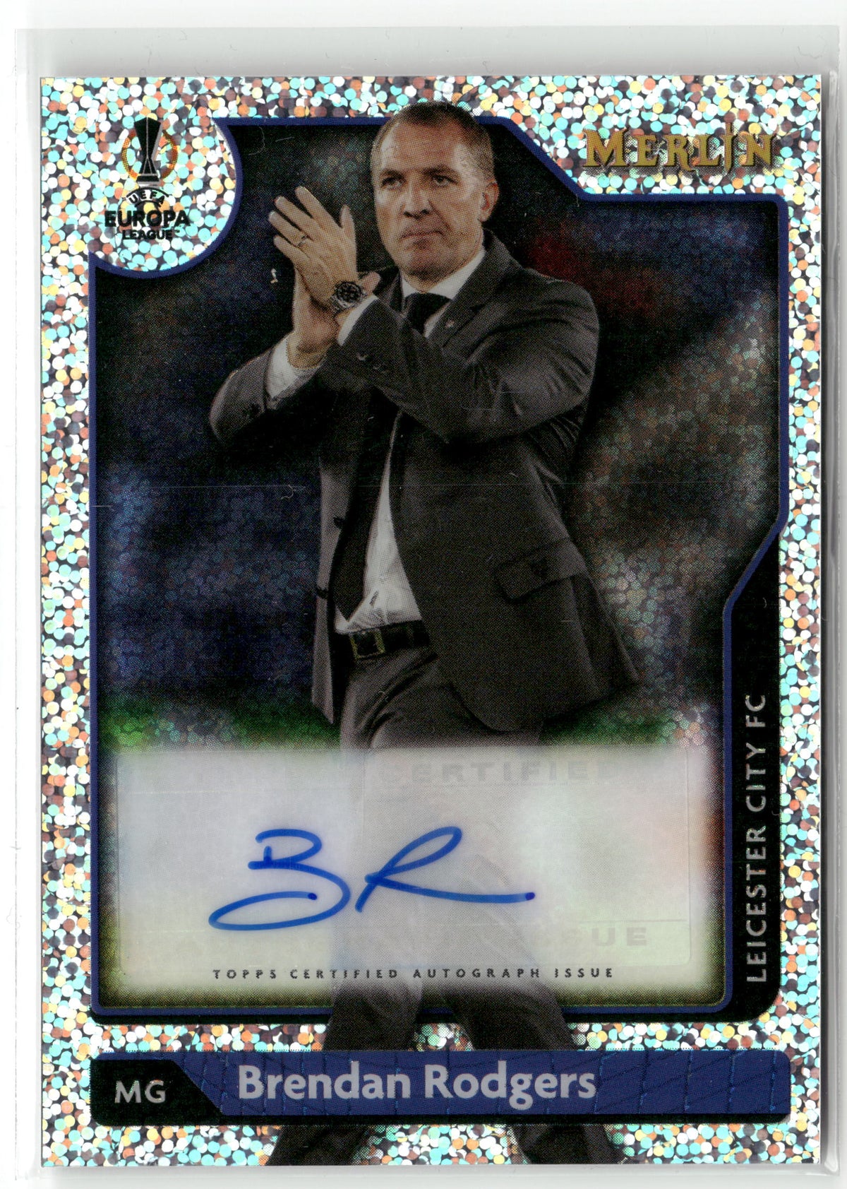 Fußball Brendan Rodgers - 2021-22 Topps Merlin Chrome UEFA Europa League - Silver Inferno /150 - Leicester City FC #A-RO Trading Card Original