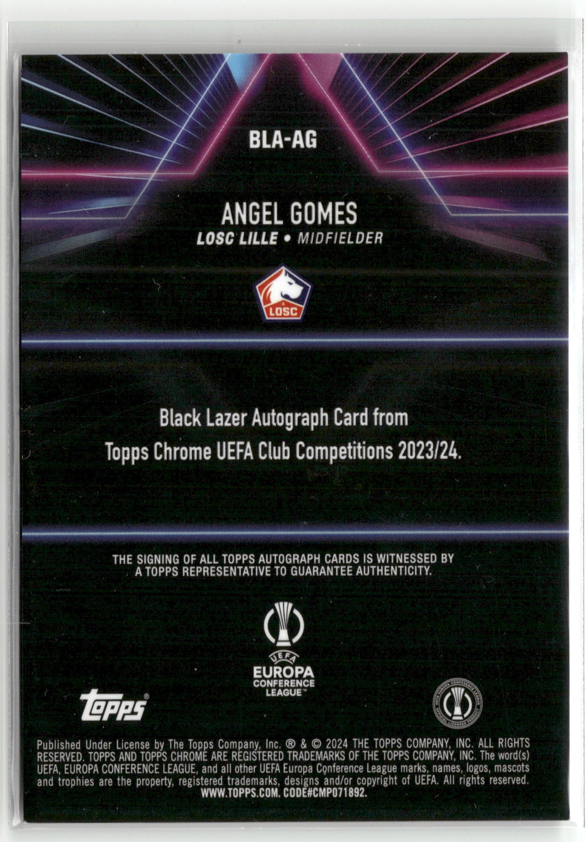 Fußball Angel Gomes - 2023-24 Topps Chrome UEFA UCC 2023/24 - Black Lazer Auto /150 - LOSC Lille #BLA-AG Trading Card Original