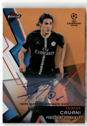 Fußball Edinson Cavani - 2018-19 Topps Finest UEFA CL - Orange Auto /25 - Paris Saint-Germain #15 Trading Card Original