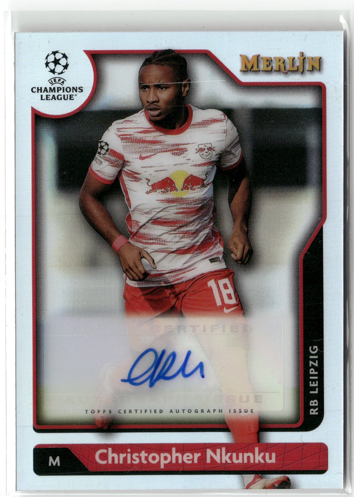 Fußball Christopher Nkunku - 2021-22 Topps Merlin Chrome UEFA CL - Silver Auto - RB Leipzig #A-CN Trading Card Original
