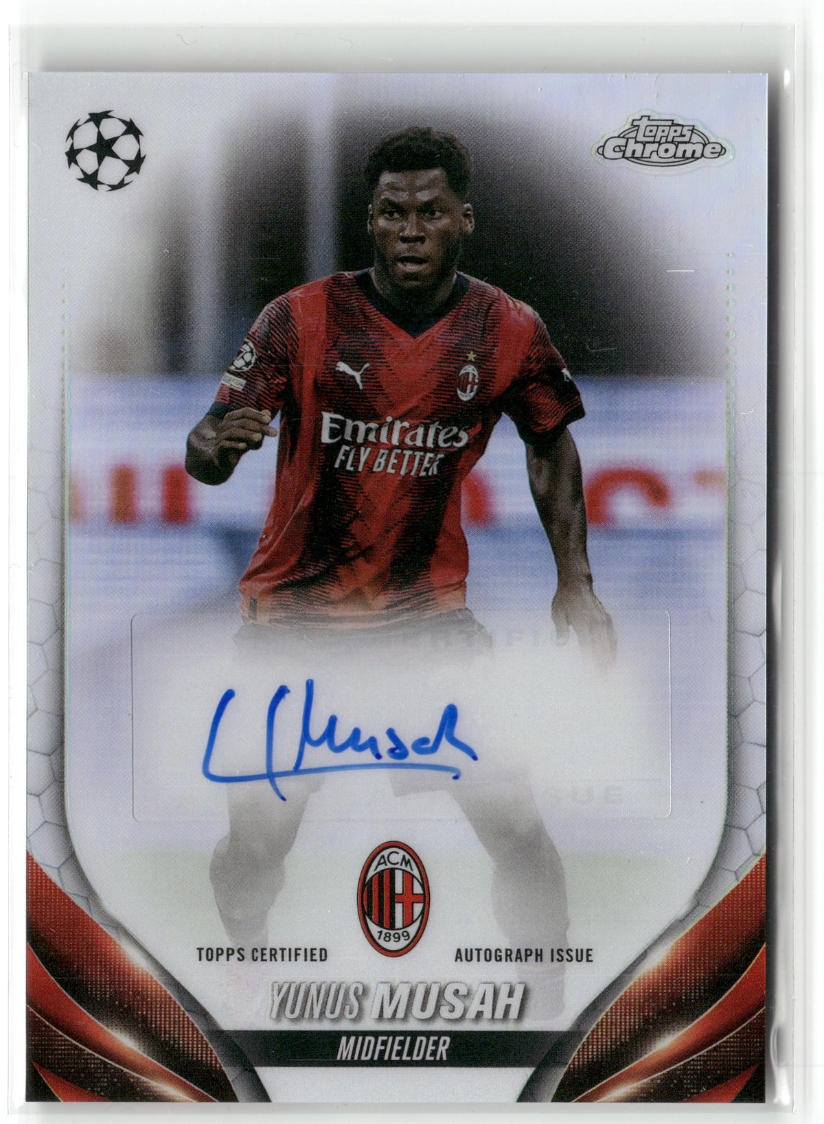 Fußball Yunus Musah - 2023-24 Topps Chrome UEFA UCC 2023/24 - Silver Auto - AC Milan #CA-MY Trading Card Original