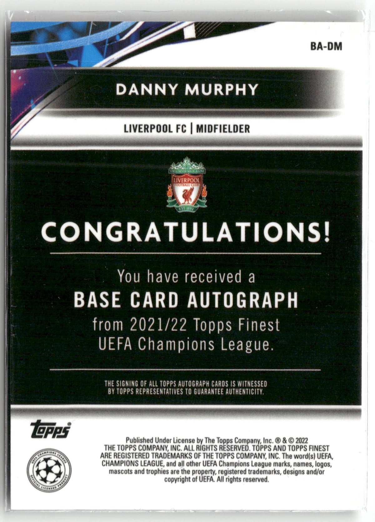 Fußball Danny Murphy - 2021-22 Topps Finest UEFA CL - Silver Auto - Liverpool FC #BA-DM Trading Card Original
